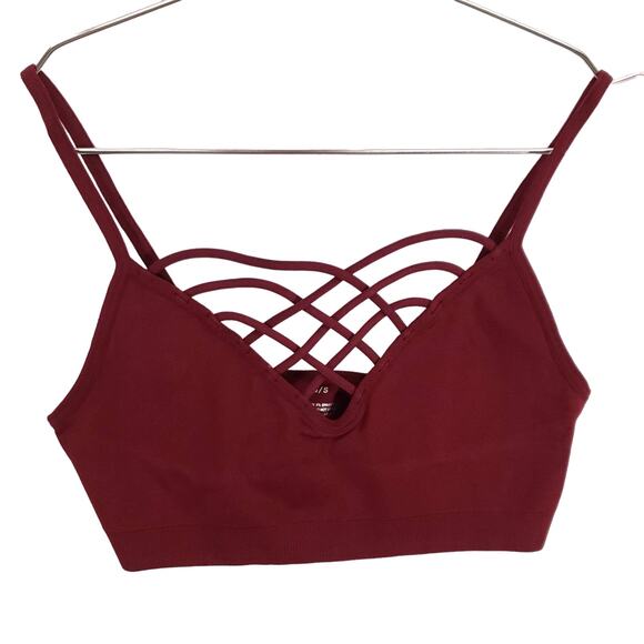 Strappy Front Bralette Womens M/L Burgundy Moisture Wicking Athletic Camisole - Picture 4 of 7